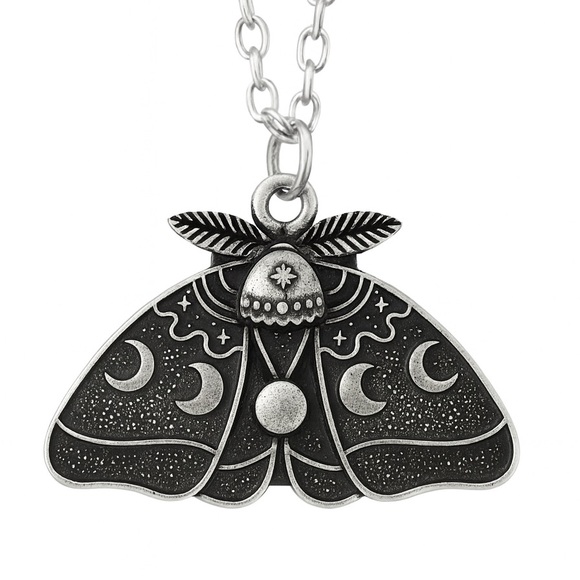 MoonFlowerBtq Jewelry - Celestial Moth Pendant Necklace • Moon Phase Boho Goth Jewelry
